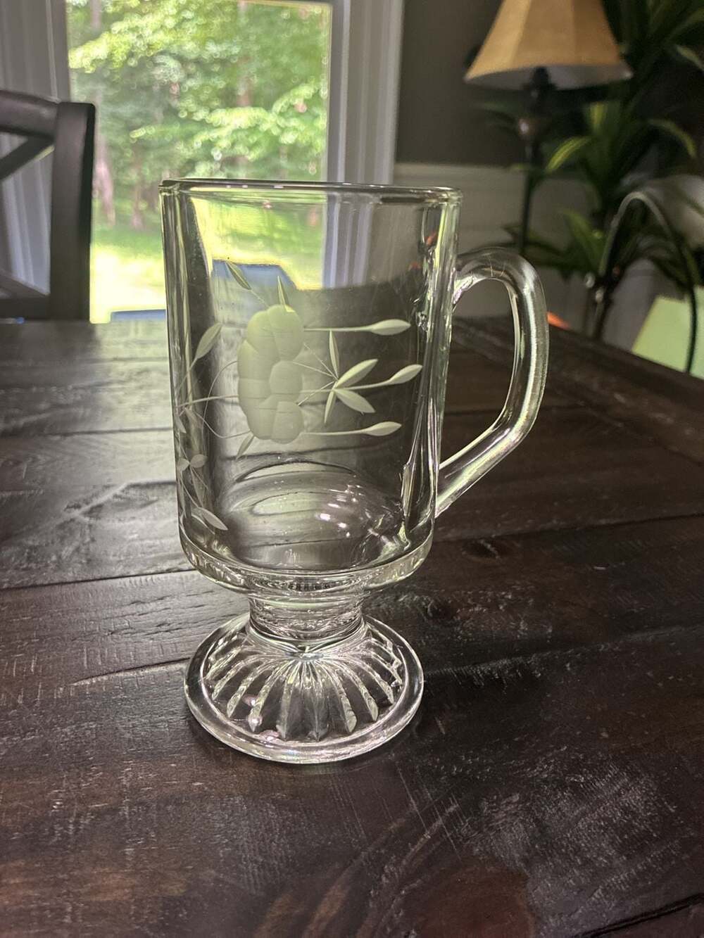 Princess House Heritage Etched Floral Footed Irish Coffee Glass Mug